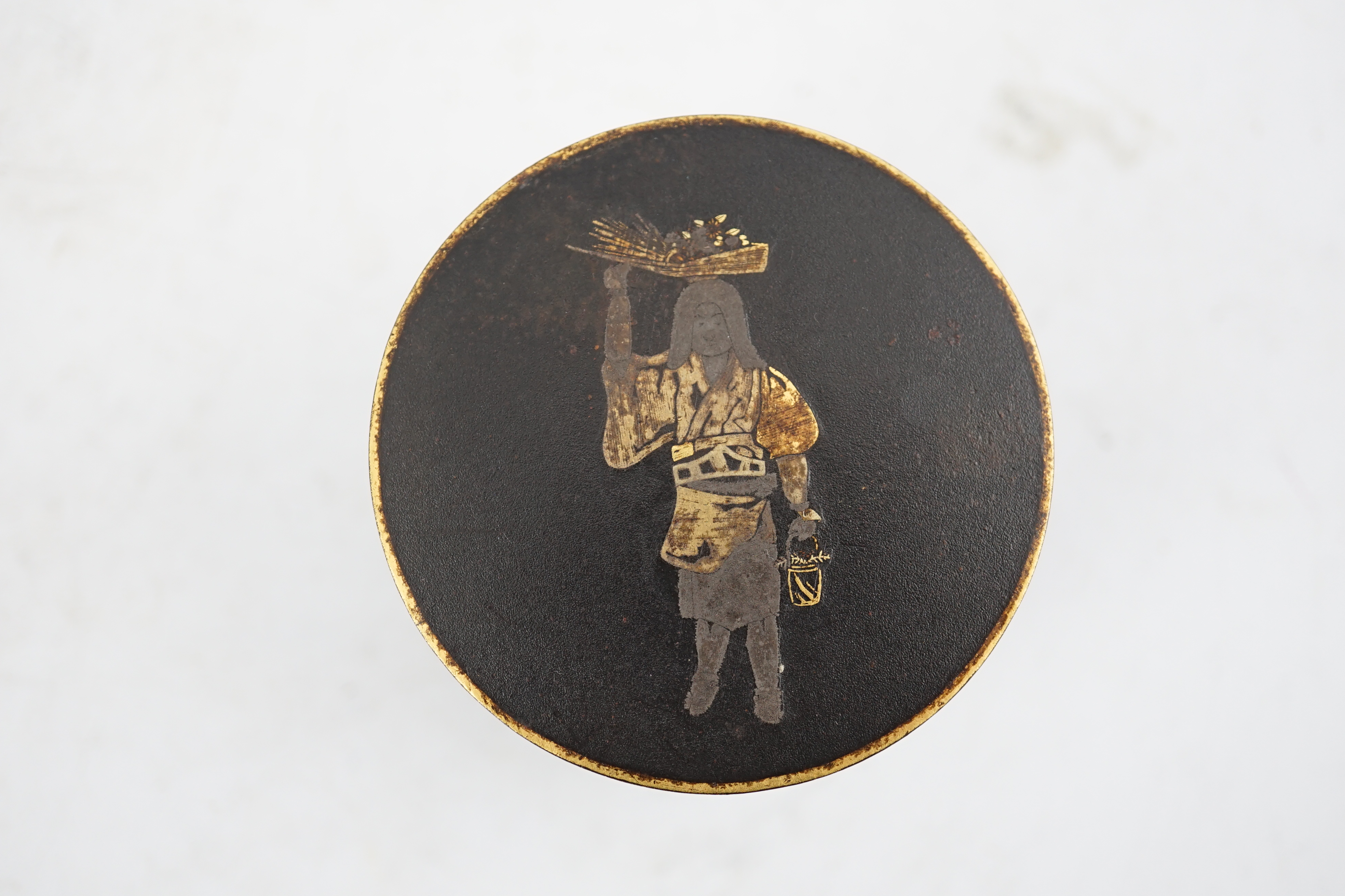 A Japanese damascened iron dish by Ohayo Shoten and a similar small circular box, by Komai Otojiro, early 20th century